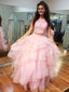 Dvoudílné růžové plesové šaty pro teenagery s vrstvenou sukní plesové šaty ARD2234