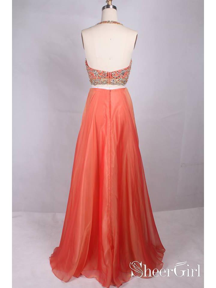 Two Piece Plus Size Formal Dresses Rhinestone Coral Wedding Guest Dresses APD3490-SheerGirl