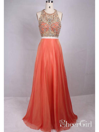 Two Piece Plus Size Formal Dresses Rhinestone Coral Wedding Guest Dresses APD3490-SheerGirl