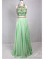Two Piece Prom Dresses Rhinestone Beaded Mint Green Long Formal Dresses APD3489