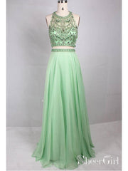 mint green two piece dress Prom Dresses Rhinestone Beaded Long Formal Dresses APD3489 Pegasi Clothing green blazer