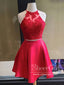 Two Piece Red Lace Homecoming Dresses Chic Satin Summer Dress ARD2830
