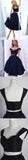 Two Piece V-neck Homecoming Dresses 2018,Satin Navy Blue Short Prom Dresses MCL1003-SheerGirl
