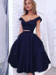 Two Piece V-neck Homecoming Dresses 2018,Satin Navy Blue Short Prom Dresses MCL1003