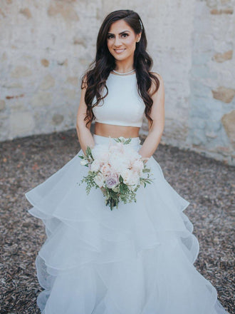 Two Piece White Wedding Dresses Ruffle Skirt Ball Gown Wedding Dress AWD1278-SheerGirl