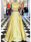 Two Piece Yellow Rhinestone Beaded Prom Dresses with Pocket Simple Formal Dresses ARD1067