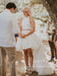 Two Pieces High Low Short Bridal Dresses Ivory Lace Small Train Wedding Dress AWD1639