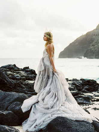 Two Pieces Simple Flowy Organza Fluffy Ball Gown Wedding Dresses AWD1736-SheerGirl