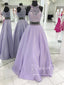Two Pieces Sleeveless Halter Neckline Lace Bodice Rhinestones Long Prom Dress with Pockets ARD2590