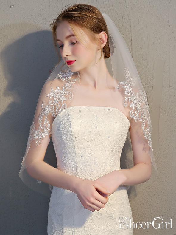 Short Style Full Lace Wedding Veils Shoulder Length