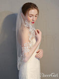Two Tier Ivory Lace Short Bridal Veils Mid Length Wedding Veil ACC1065-SheerGirl