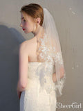 Two Tier Ivory Lace Short Bridal Veils Mid Length Wedding Veil ACC1065-SheerGirl