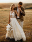 Jedinečné květinové krajkové šifonové svatební šaty Splývavé plážové svatební šaty AWD1873 