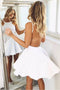 Unique Halter Strap Backless White Homecoming Dresses Short MCL1006