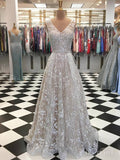 Unique Lace Long Prom Dresses V Neck Beaded Formal Dress Evening Gown ARD2100-SheerGirl