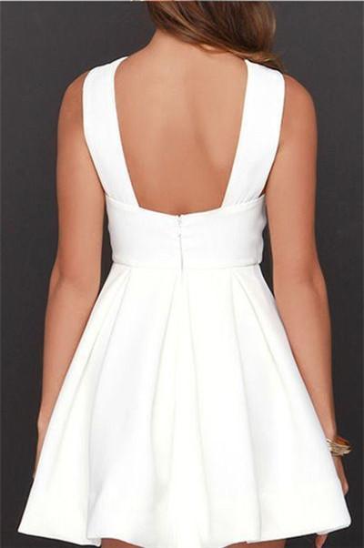 Unique Princess Halter Strap Backless White Homecoming Dresses Short MCL1007-SheerGirl