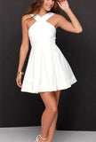 Unique Princess Halter Strap Backless White Homecoming Dresses Short MCL1007-SheerGirl