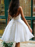 Unique Princess Sweetheart Neck Flower Applique Puffy Skirt Ivory Homecoming Dresses Short MCL1008-SheerGirl