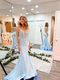 Unlined Appliqued Bodice Mermaid Prom Dresses Backless Pageant Formal Dress ARD2727-SheerGirl