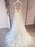 Unlined Bodice FLowy A Line Tulle Wedding Dress with V Neck Bridal Gown AWD1819-SheerGirl