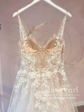Unlined Bodice FLowy A Line Tulle Wedding Dress with V Neck Bridal Gown AWD1819-SheerGirl