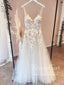 Unlined Bodice FLowy A Line Tulle Wedding Dress with V Neck Bridal Gown AWD1819