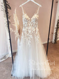 Unlined Bodice FLowy A Line Tulle Wedding Dress with V Neck Bridal Gown AWD1819-SheerGirl