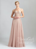 Unlined Bodice Sweetheart Neckline Prom Gown Lace Applique A-Line Sparkly Tulle Prom Dress ARD2585-SheerGirl