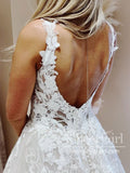 V Neck A Line Ball Gown Wedding Dress Appliqued Lace Wedding Gown AWD1909-SheerGirl