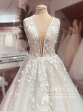 V Neck Appliqued Bridal Gown Vintage Ball Gown Wedding Dress AWD1864-SheerGirl