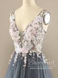 V Neck Ball Gown Tulle Prom Dress Floral Lace Party Dress ARD2870-SheerGirl