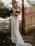 V Neck Bohemian Lace Rustic Wedding Dresses Sheath Boho Wedding Dress AWD1888-SheerGirl