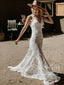 V Neck Bohemian Lace Rustic Wedding Dresses  Sheath Boho Wedding Dress AWD1888
