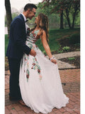 V Neck Lace Floral Embroidery Long Prom Dresses ARD2252-SheerGirl