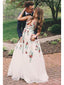 V Neck Lace Floral Embroidery Long Prom Dresses ARD2252