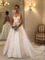 V Neck Lace Wedding Dresses Backless Rustic Wedding Dress AWD1450