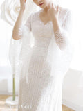 V Neck Lace-up Mermaid Back Bridal Dresses Ivory Lace Trumpet Sleevese Wedding Gowns AWD1611-SheerGirl