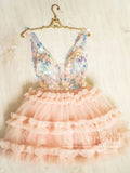 V Neck Lacer Sequins Bodice Blush Pink Tulle Homecoming Dress Cocktail Dress ARD2767-SheerGirl
