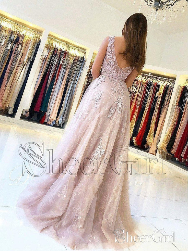 V Neck Maxi Dress Formal Evening Gown Mauve Prom Dresses APD3329-SheerGirl
