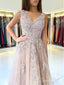 V Neck Maxi Dress Formal Evening Gown Mauve Prom Dresses APD3329