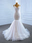 Svatební šaty mořská panna s výstřihem do V a nafouklou sukní s přešitím a korálky AWD1795 