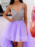 V Neck Rhinestones Bodice High Low Ball Gown Simple Prom Dress ARD2792-SheerGirl