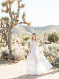 V Neck Sequins Lace See Through A Line Wedding Dress with Long Sleeves AWD1840-SheerGirl