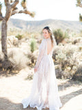 V Neck Sequins Lace See Through A Line Wedding Dress with Long Sleeves AWD1840-SheerGirl