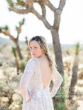 V Neck Sequins Lace See Through A Line Wedding Dress with Long Sleeves AWD1840-SheerGirl