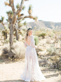 V Neck Sequins Lace See Through A Line Wedding Dress with Long Sleeves AWD1840-SheerGirl