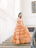 V Neck Soft Tulle Tiered A Line Prom Dress Backles Prom Gown ARD2684-SheerGirl