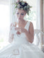V Neckline A Line Pleated Waistband Simple Satin Wedding Dress AWD1738