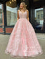 V Neckline Spaghetti Straps Lace Appliqued A Line Long Prom Dress ARD2606
