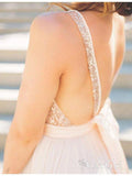 V-neck Backless Champagne Long Cheap Prom Dresses APD3346-SheerGirl